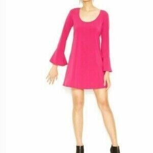 Bar III Long Bell Sleeve Mini Shift Dress Radiant Berry Size Small NWT